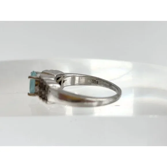 Natural Aquamarine Geoemtric 925 Sterling Silver Vintage Ring - sz 7.25 - Picture 10 of 16